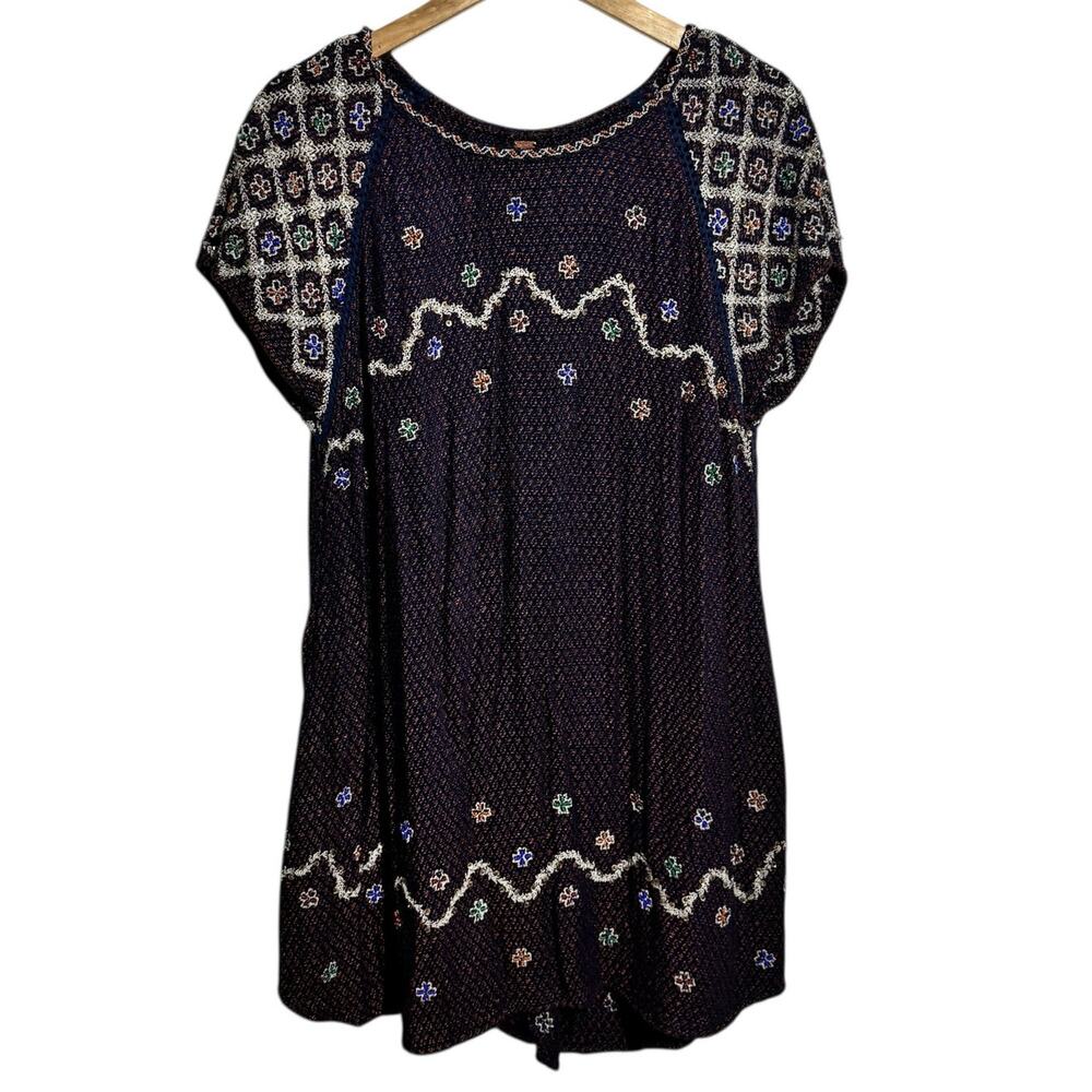 Free People In the Clouds Tunic Dress Women M Knit Embroidered Bead‎ Floral Boho